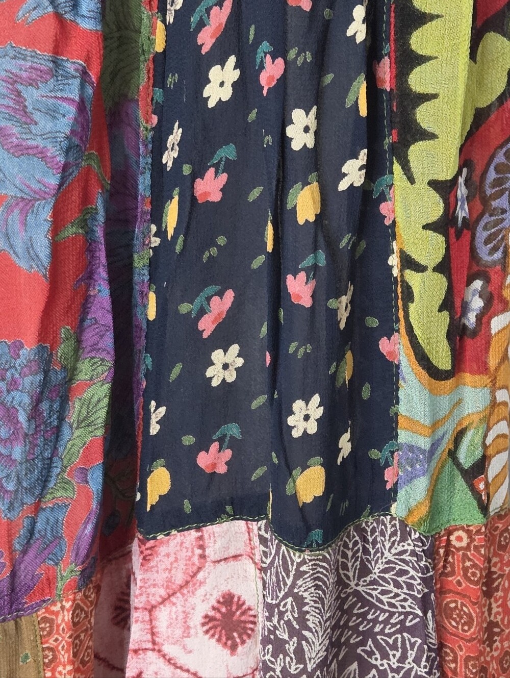 Young Threads Boho Patchwork Wide‑Leg Palazzo Pants XL Drawstring Pockets Flowy - Picture 6 of 14